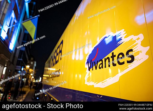01 March 2022, Berlin: The truck with relief supplies for Ukraine before departure. The state-owned Berlin hospital group Vivantes is providing around 33...