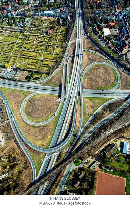 Intersection Herne, Motorway 42 and Motorway 43, Emscherschnellweg, Ruhr area, North Rhine-Westphalia, Germany