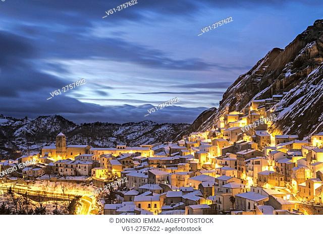 Small Dolomites Lucane, overlooking the village, Pietrapertosa, Potenza district, Basilicata, Italy, Europe