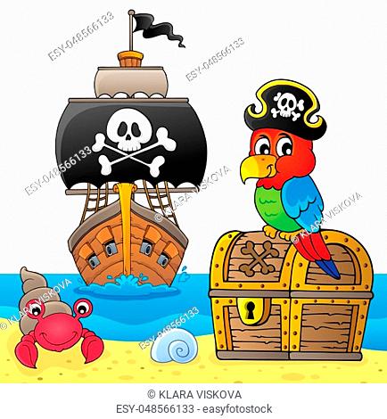 Pirate parrot on treasure chest topic 5 - picture illustration