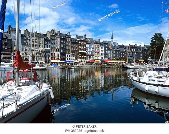 Picturesque view of Honfleur harbour, situated on the south bank of the Seine Estuary
