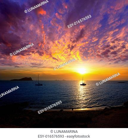 Ibiza sunset from Cala Conta Comte in San Jose at Balearic Islands Spain