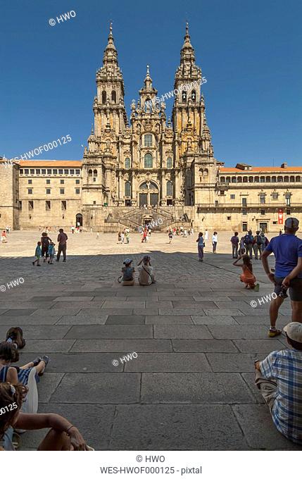 Spain, Santiago de Compostela, The Way of St James, Plaza de Praterias and Cathedral