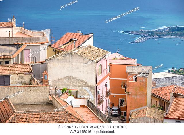 Town houses in Castelmola town in the Province of Messina in the Italian region Sicily