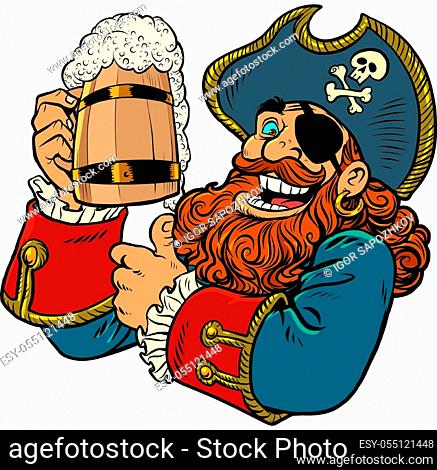 pirate funny character. wooden beer mug. Comics caricature pop art retro illustration drawing