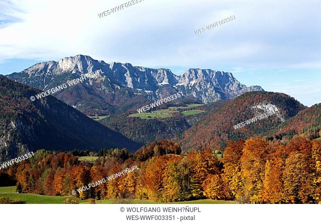 Germany, Bavaria, Berchtesgaden, view from Obersalzberg to Untersberg