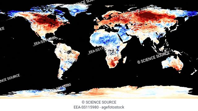 Global warming record, December 2015. Global warming record. Satellite map of land surface temperature anomalies for 3-10 December 2015