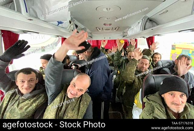 RUSSIA, BELGOROD REGION - FEBRUARY 4, 2023: Seen in this video screen grab are Russian military servicemen as they return after being freed from captivity in...