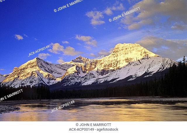 Athabasca River and Mount Fryatt at sunrise, Jasper National Park, Alberta, Canada
