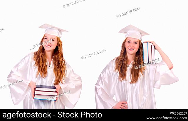 Woman student isolated on white