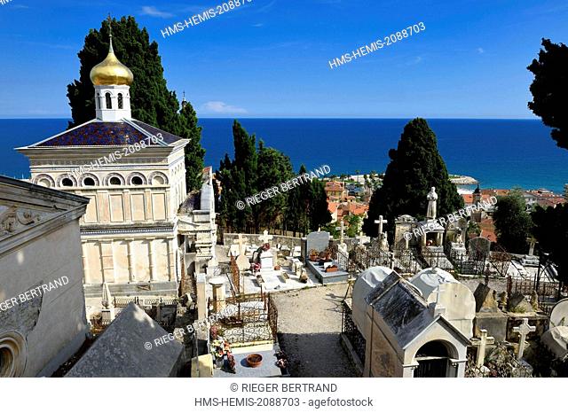 France, Alpes Maritimes, Menton, old town, the Old Castle cemetery, marine cemetery, Orthodox chapel built in 1884 by Count Protasov Bechmetieff