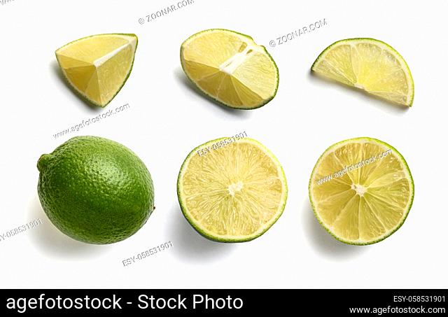 Set of lime slices on a white background. The view from the top
