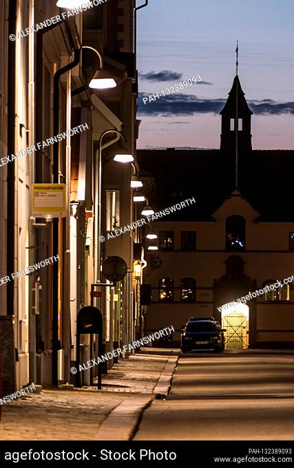 Kalmar, Sweden Night view of Sodra Langgatan and the old Army barracks. | usage worldwide. - KALMAR/Sweden