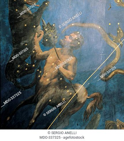 Zodiac, by Costa Lorenzo il Giovane, 1579, 16th Century, fresco. Italy; Lombardy; Mantua; Ducal Palace; soffitto della Sala dello Zodiaco. Detail
