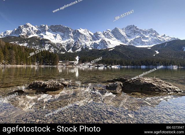 Eibsee lake, Zugspitze, Grainau, Upper Bavaria, Bavaria, Germany, Europe