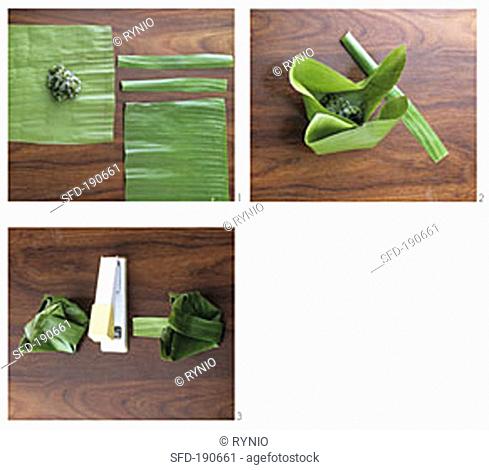 Making banana leaf parcels