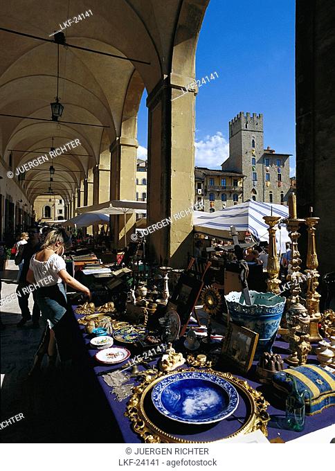 Antiques in the market of Arezzo, Arezzo, Tuscany, Italy