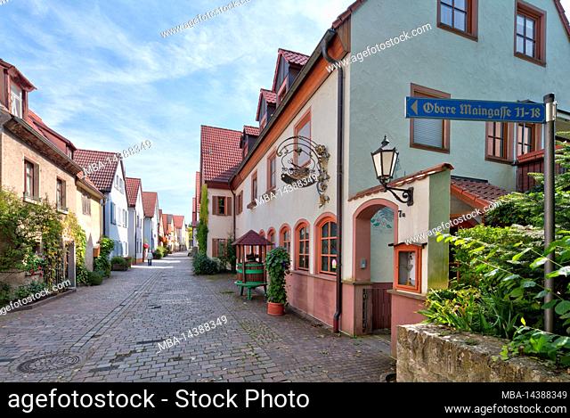house front, flower decoration, alley, village view, autumn, Veitshöchheim, Franconia, Bavaria, Germany, Europe
