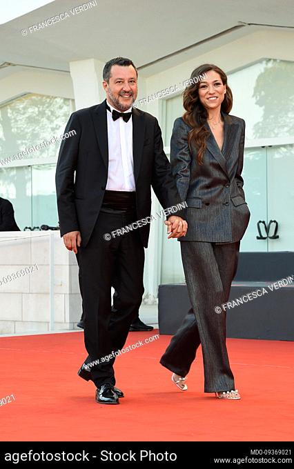 Italian politician Matteo Salvini and his partner, iltalian producer Francesca Verdini at the 79 Venice International Film Festival 2022