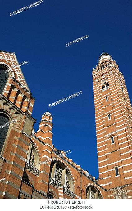 England, London, Westminster, Looking up to the towers and steeples of Westminster Cathedral