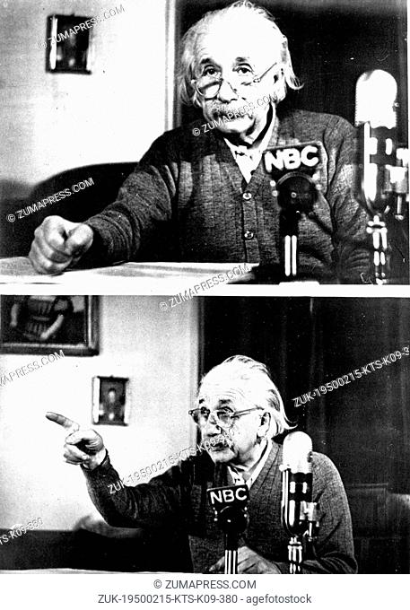 Feb. 15, 1950 - New York, NY, U.S. - Professor ALBERT EINSTEIN during his speech against the hydrogen bomb. Albert Einstein was a German theoretical physicist...