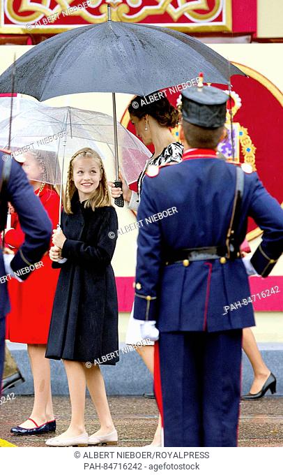 Madrid, 12-10-2016 Princess Leonor King Felipe, Queen Letizia, Princess Leonor and Princess Sofia attend the military parade in Madrid on occasion of the the...