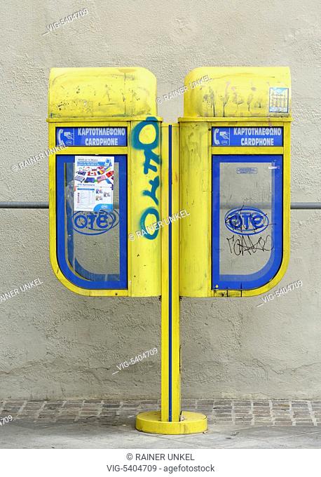 GRC , GREECE : Telephone booths / Cardphone of OTE in Athens , 04.02.2016 - Athens, Attica, Greece, 04/02/2016