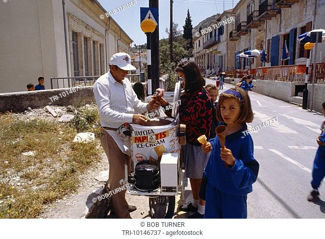 Lefkara Cyprus Man Selling Ice Cream In The Street