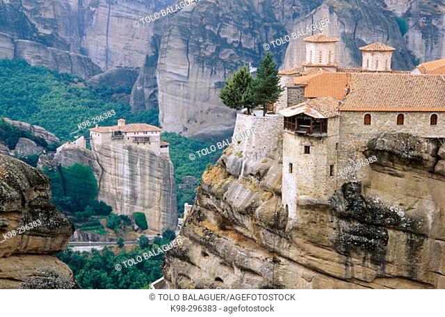Varlaam and Roussanou Monasteries. Meteora. Thessaly, Greece
