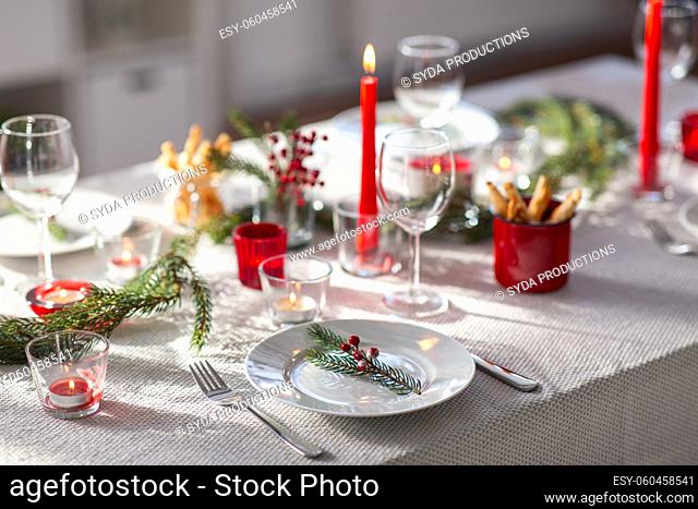 christmas dinner party table serving at home