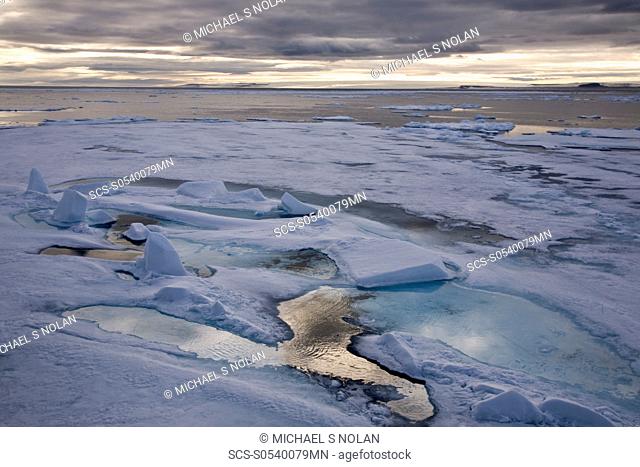 Open leads surrounded by multi-year ice floes in the Barents Sea between Edge¯ya Edge Island and Kong Karls Land in the Svalbard Archipelago, Norway