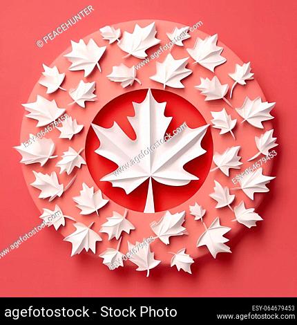 Red and White Delight Minimalistic Paper Cut Craft Illustration for Canada Day. For print, web design, UI, poster and other