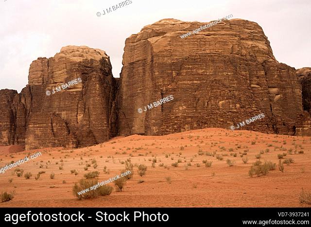 Wadi Rum or Valley of the Moon (UNESCO World Heritage). Sandstone mountains and desert. Jordan