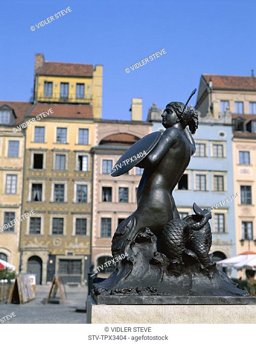 Holiday, Landmark, Mermaid, Old, Old town square, Poland, Europe, Statue, Syrena, Tourism, Town, Travel, Vacation, Warsaw