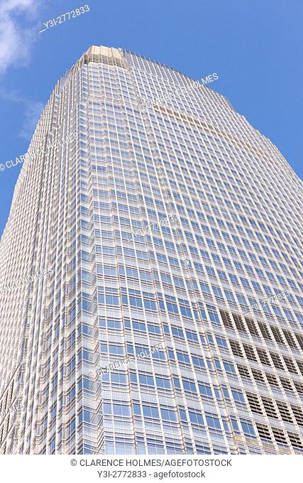 A view looking up of 30 Hudson Street / the Goldman Sachs Tower in Jersey City, the tallest building in New Jersey