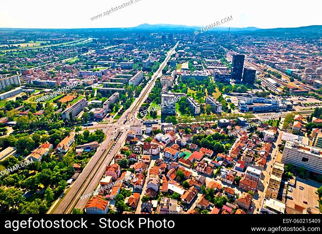 Aerial view of Vukovarska Drziceva intersection in Zagreb, capital of Croatia