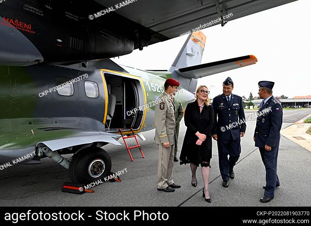 Defence Minister Jana Cernochova visits the 24th transport air base in Praha-Kbely, Czech Republic, August 19, 2022. Left is Chief of Staff of the Czech Army...