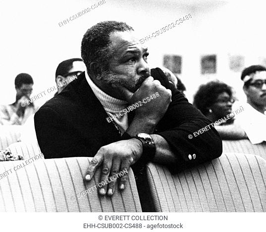 Archie Moore during a meeting of Las Vegas after the disturbances in the Black community. Nov. 18, 1969. Moore volunteered his services to try to find the...