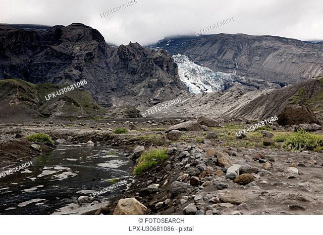 Rugged mountain glacier field