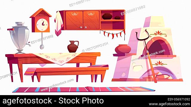 Cartoon vector russian old wooden village Stock Photos and Images |  agefotostock