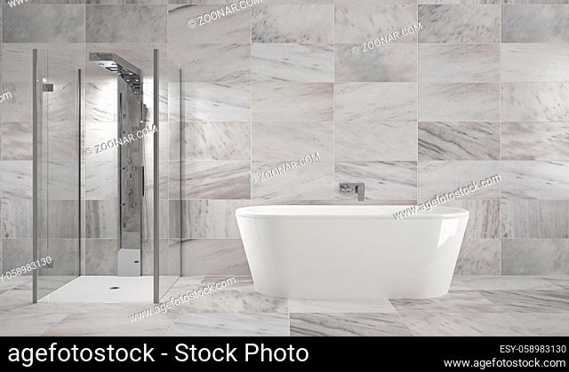 luxury bathroom with marble tiles - Illustration