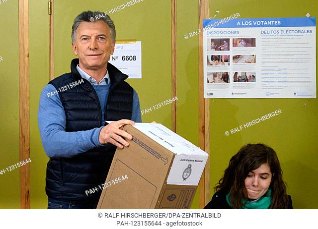 Mauricio Macri, President of Argentina, cast his vote in the presidential primaries for a presidential election in a polling station in Buenos Aires
