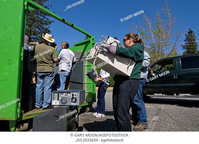 Community e-waste collection fundraiser in Grass Valley California. All donated electronic items are hauled away by a recycling company to be carefully...