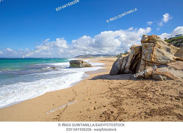 scenery of Atlanterra Beach, from Cape Plata, in Zahara de los Atunes village (Cadiz, Andalusia, Spain)