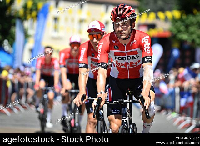 Carlos Barbero pictured at the start of the second stage of the Criterium du Dauphine cycling race, 170 km between Saint-Peray and Brives-Charensac, France
