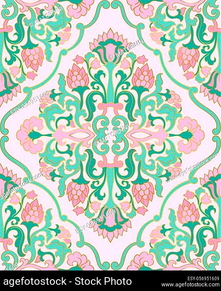 Oriental floral ornament. Elegant template for carpet, shawl, textile and any surface. Ornamental pattern with filigree details