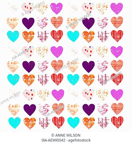 Colorful, patterned hearts