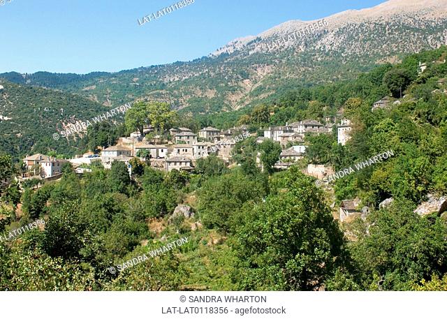 Village. on hillside. Vikos-Aoos national park. Epirus. Landscape