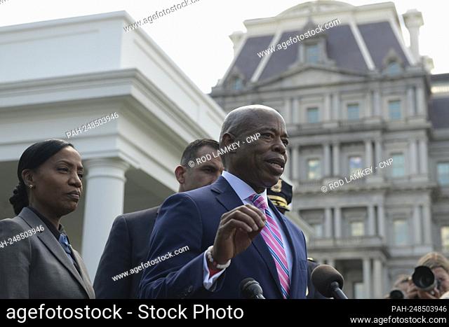 Borough President of Brooklyn Eric Adams, the 2021 Democratic Party nominee for Mayor of the City of New York, speaks to reporters at the White House in...
