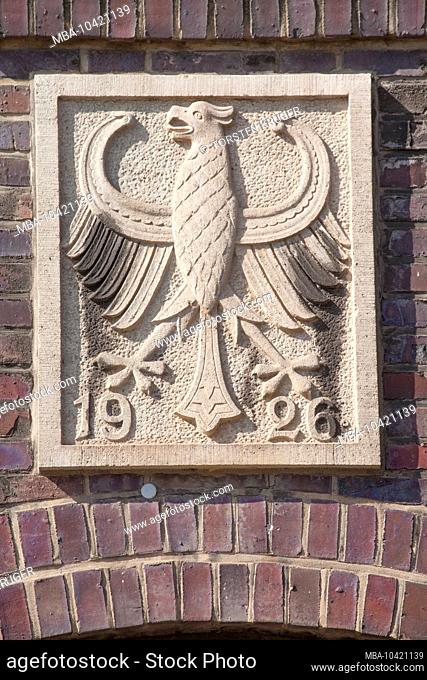 Plate with imperial eagle from 1926, cadastral office in the style of North German triangular impressionism, Delmenhorst, Lower Saxony, Germany, Europe